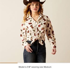 Ariat Cream and Brown Western Print Button-Down Shirt